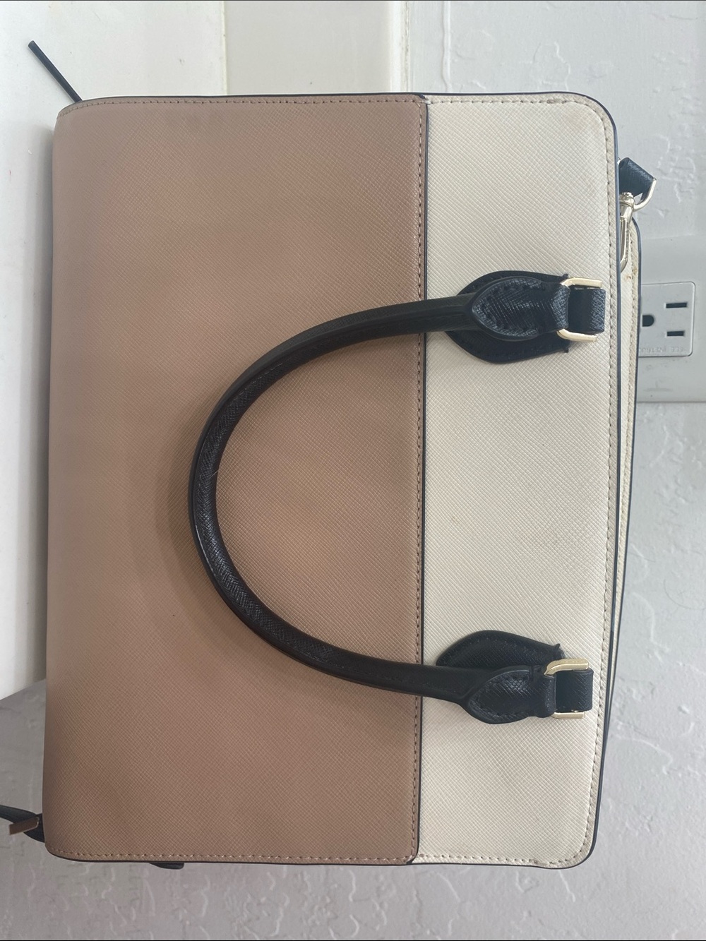 kate spade Two-Tone Cream & Beige Satchel with Black Handles - Picture 6 of 8